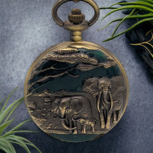 Elephant Pocket Watch NEW Gift Safari Africa India Vintage Bronze Finish